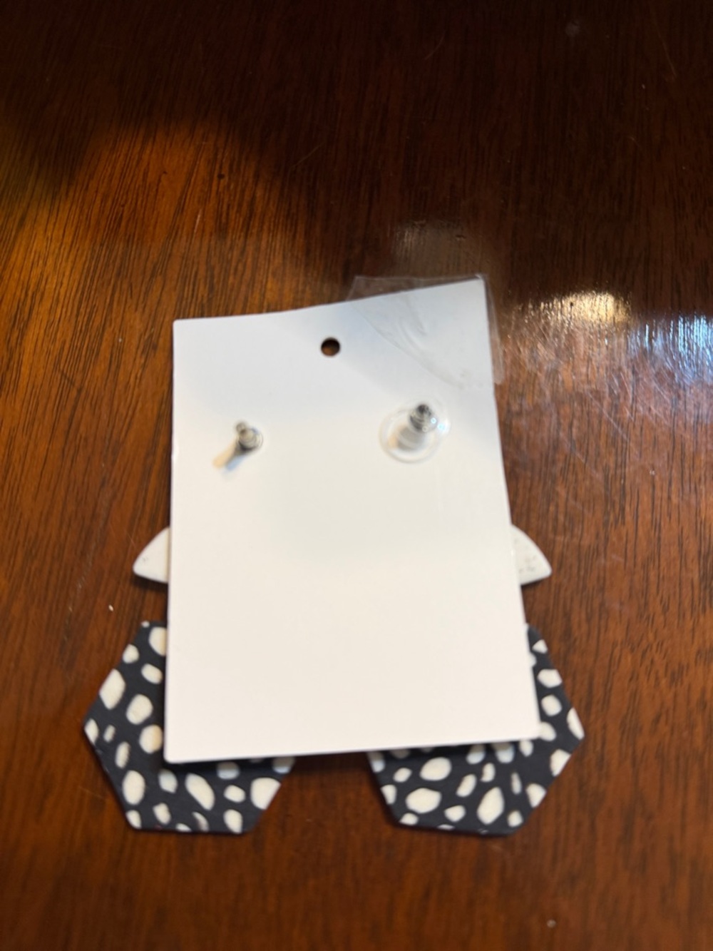Kinsley Armelle Black & White Speckled Hexagon Drop Earrings - Picture 2 of 2
